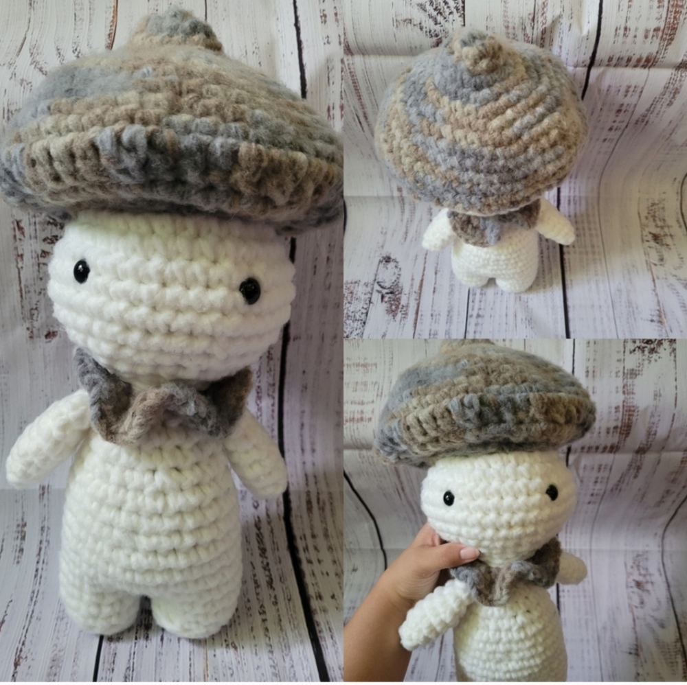 Crochet Brown Jumbo Chunky Mushroom Kid Plush Doll